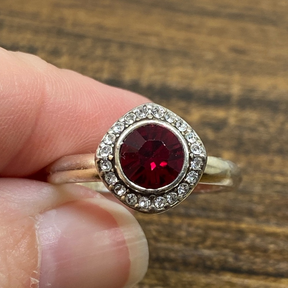 Brighton Silver Ring with Deep Red Center and Clear Accents